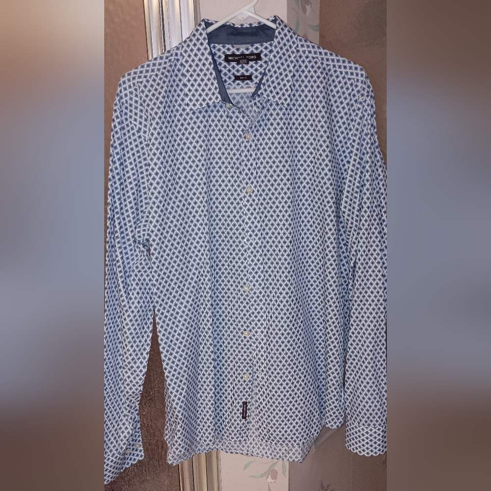 Black Label Michael Kors Blue and White Geometric Shirt XL